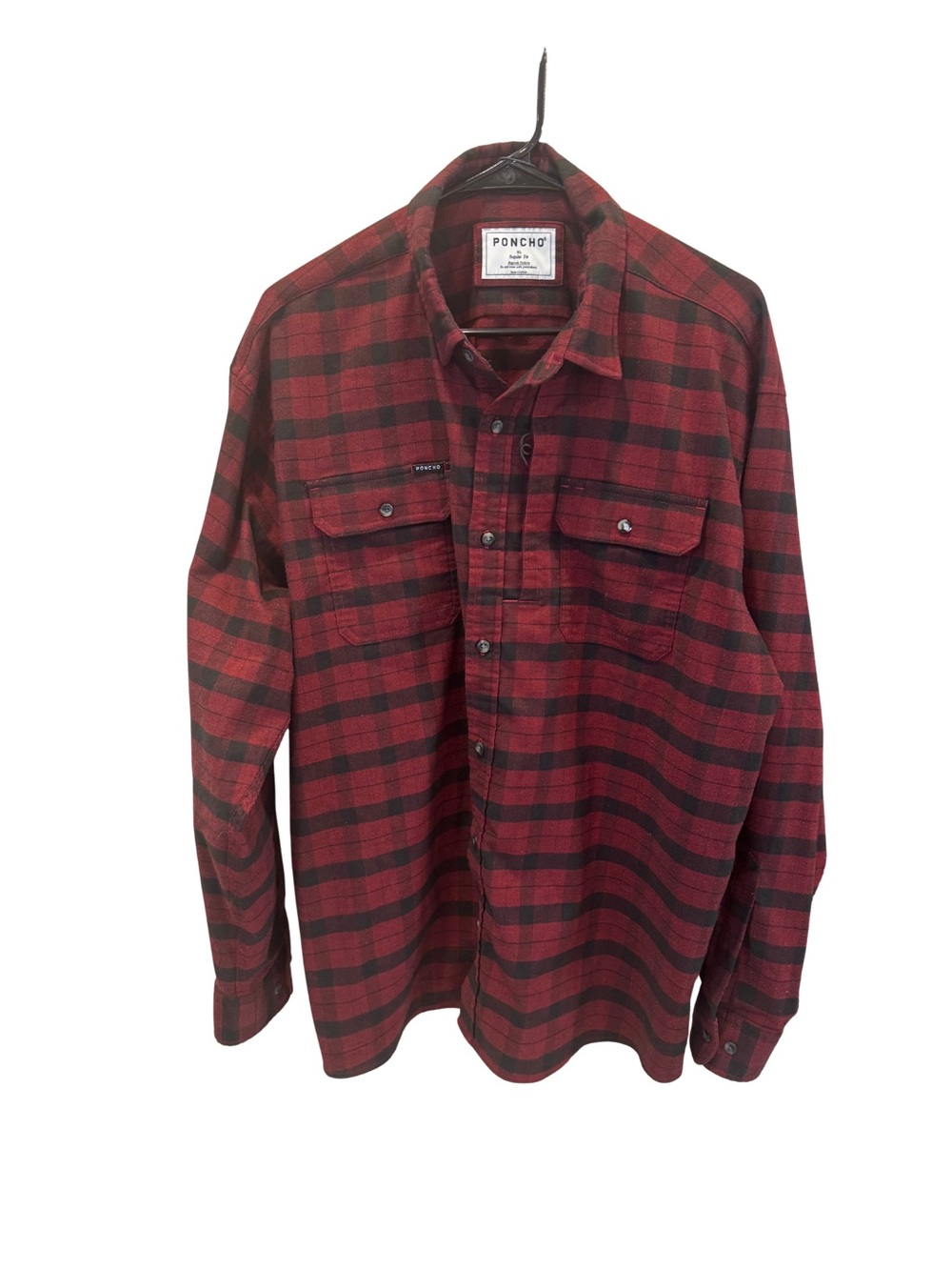 Poncho Men's Red & Black Plaid Button-Down Flannel Shirt